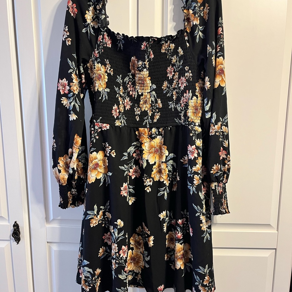 Xhilaration Black Floral Off Shoulder Mini Dress